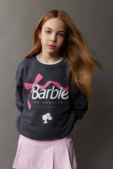 Kız Çocuk Barbie Relax Fit Bisiklet Yaka Sweatshirt