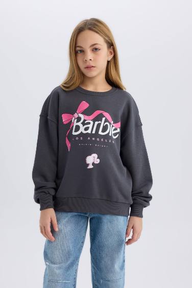 Kız Çocuk Barbie Relax Fit Bisiklet Yaka Sweatshirt