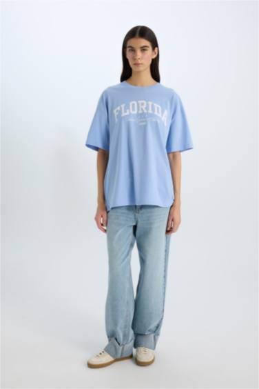 Oversize Fit Crew Neck Printed Casual T-Shirt