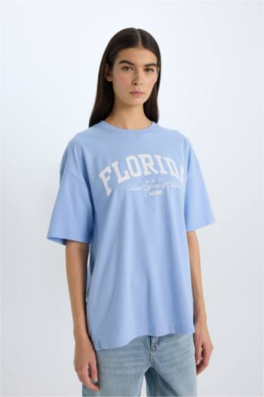 Oversize Fit Crew Neck Printed Casual T-Shirt