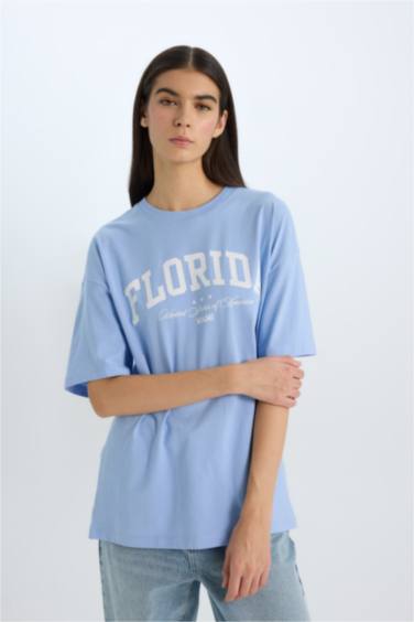 Oversize Fit Crew Neck Printed Casual T-Shirt