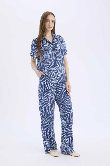 Regular Fit Desenli Beli Lastikli Düz Paça Pantolon