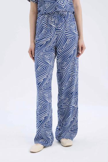 Regular Fit Desenli Beli Lastikli Düz Paça Pantolon