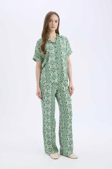 Regular Fit Desenli Beli Lastikli Düz Paça Pantolon