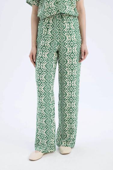 Regular Fit Desenli Beli Lastikli Düz Paça Pantolon