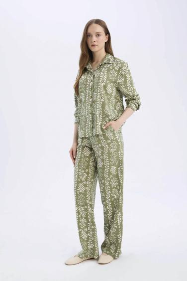 Regular Fit Desenli Beli Lastikli Düz Paça Pantolon