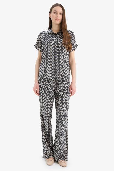 Regular Fit Desenli Beli Lastikli Düz Paça Pantolon