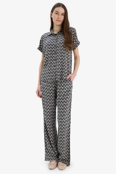 Regular Fit Desenli Beli Lastikli Düz Paça Pantolon