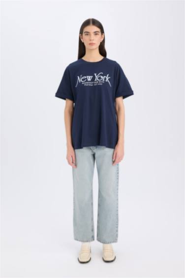 Oversize Fit Crew Neck Printed Short Sleeve T-Shirt