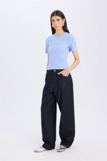 Slim Fit Crew Neck Slogan Camisole Short Sleeve T-Shirt