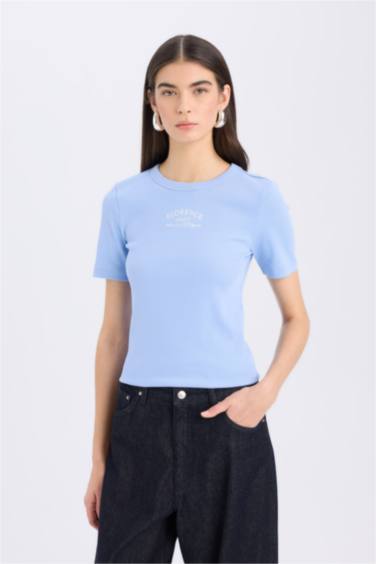 Slim Fit Crew Neck Slogan Camisole Short Sleeve T-Shirt