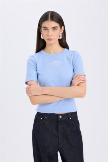 Slim Fit Crew Neck Slogan Camisole Short Sleeve T-Shirt