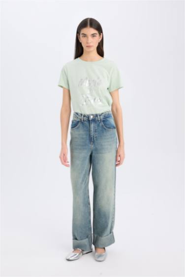 Regular Fit Crew Neck Slogan Short Sleeve T-Shirt