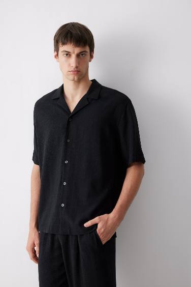 Relax Fit Polo Neck Cotton Summer Black Shirt