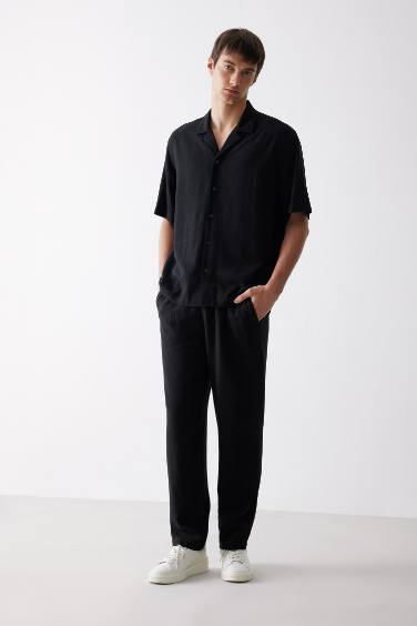 Relax Fit Polo Neck Cotton Summer Black Shirt