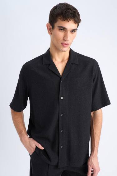 Relax Fit Polo Neck Cotton Summer Black Shirt