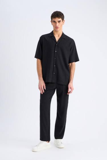 Relax Fit Polo Neck Cotton Summer Black Shirt