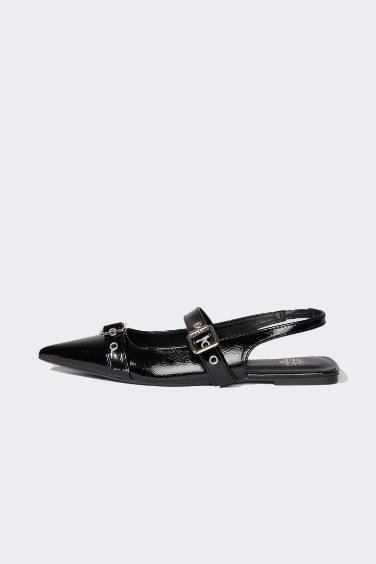 حذاء فلات نسائي جلد صناعي بكعب مسطح