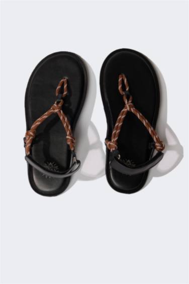 Kadın Düz Taban Suni Deri Sandalet - Görsel 7