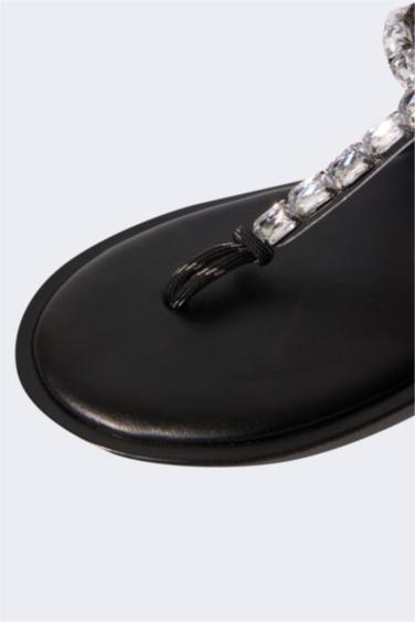 DCEY x DeFacto Kadın Taşlı Düz Taban Suni Deri İp Sandalet - Görsel 6