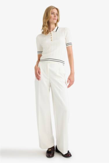 Regular Fit Polo Neck Short Sleeve Knit Pullover