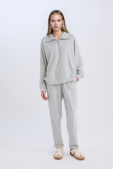 بنطلون بيزك قصة عادية بجيب وخصر مطاطي