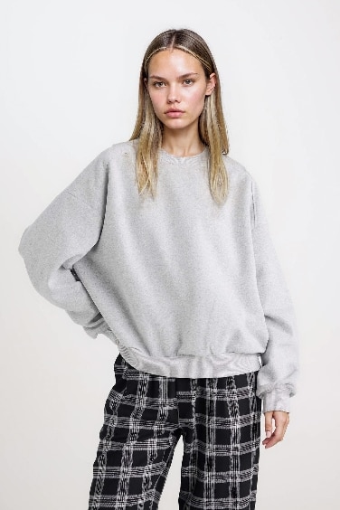 Coool Oversize Geniş Kalıp Bisiklet Yaka Basic Düz Kalın Gri Sweatshirt