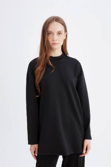 Relax Fit Skuba Dalgıç Kumaş Uzun Kollu Tunik