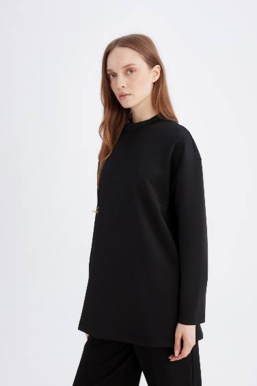 Relax Fit Skuba Dalgıç Kumaş Uzun Kollu Tunik