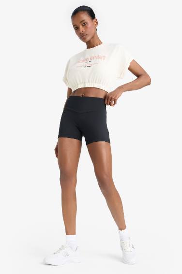 DeFactoFit Slogan Printed Sports Crop T-shirt