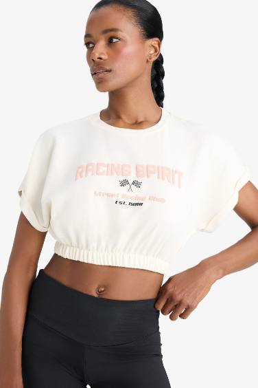DeFactoFit Slogan Printed Sports Crop T-shirt
