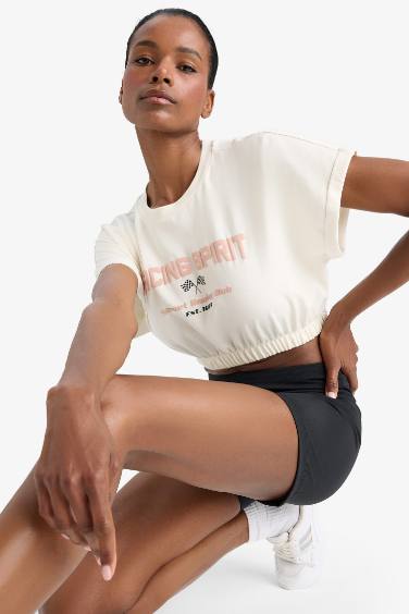 DeFactoFit Slogan Printed Sports Crop T-shirt
