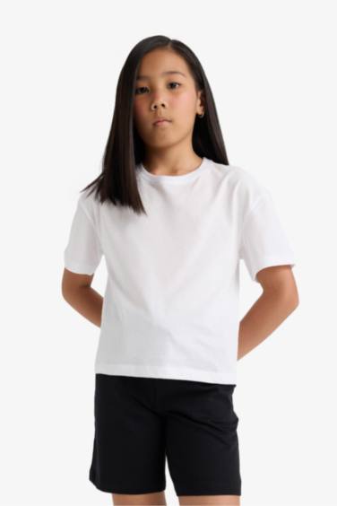 Girl Relax Fit Elastic Waist Basic Shorts