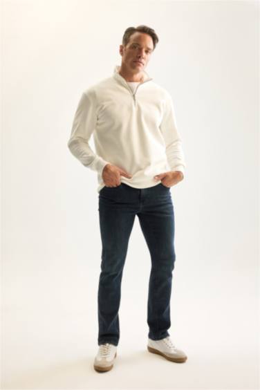 3 İplik Pamuklu Şardonlu İçi Polarlı Comfort Regular Fit Rahat Kalıp Dik Yaka Fermuarlı Kalın Sweatshirt