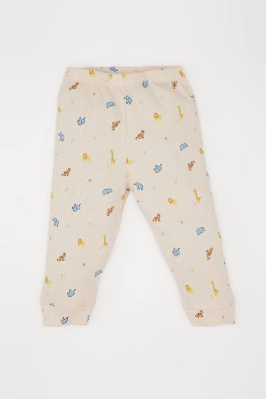 Erkek Bebek Pijama Takımı Safari Baskılı Fitilli Kaşkorse Uzun Kollu Üst Beli Lastikli Uzun Alt