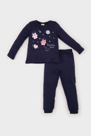 Baby Girl Space Printed Top Bottom 2 Piece Pajama Set