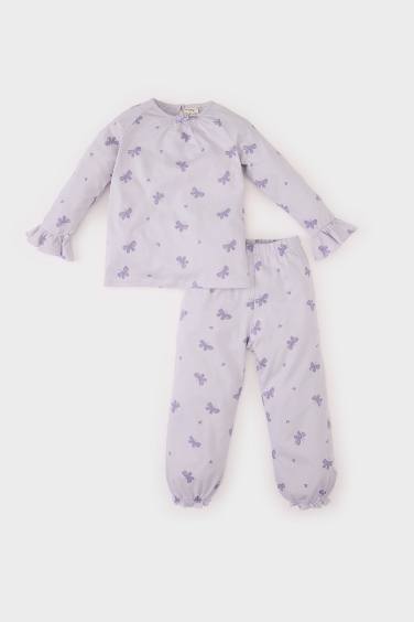 Baby Girl Cotton Butterfly Patterned Top Bottom 2 Piece Pajama Set