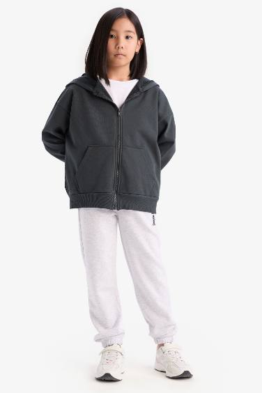 Girl Hooded Basic Pocket Zippered Sweatshirt