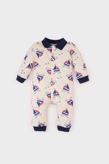 Baby Boy Newborn Patterned Long Sleeve Jumpsuit