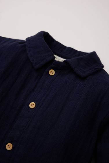 Baby Boy Newborn Buttoned Muslin Jumpsuit