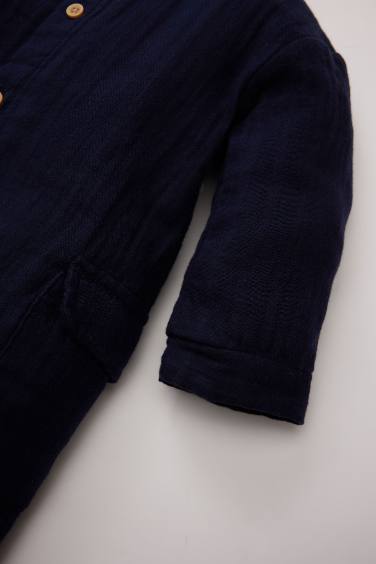 Baby Boy Newborn Buttoned Muslin Jumpsuit