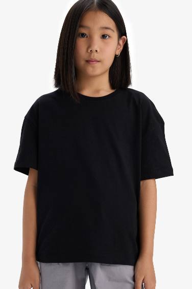 Girl Relax Fit Crew Neck Basic Short Sleeve T-Shirt