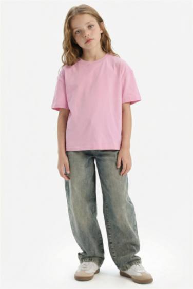 تيشيرت بناتي سادة نص ردن قصة مريحة بياخة مستديرة