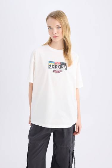T-shirt oversize à col rond imprimé PowerPuff Girls