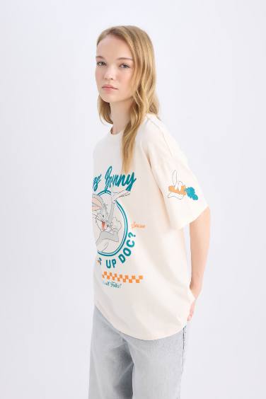 تيشيرت نص كم مطبوع اوفر سايز برقبة مستديرة