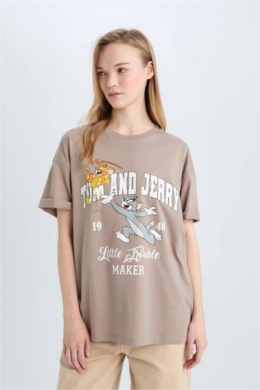 Oversize Fit Tom & Jerry Licensed Crew Neck Printed Short Sleeve T-Shirt