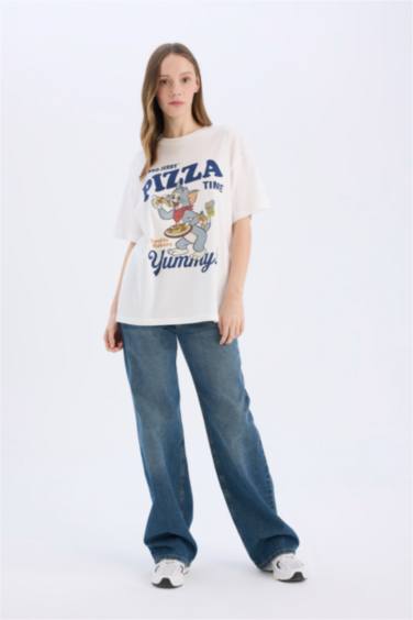 تيشيرت اوفر سايز بياخة مستديرة من توم وجيري