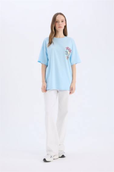 Coool SmileyWorld Oversize Geniş Kalıp Bisiklet Yaka Sırt Baskılı Kısa Kollu Tişört