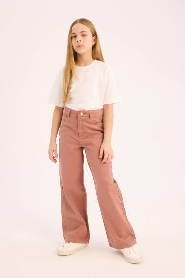 Girl Wide Leg Cotton Cargo Jeans