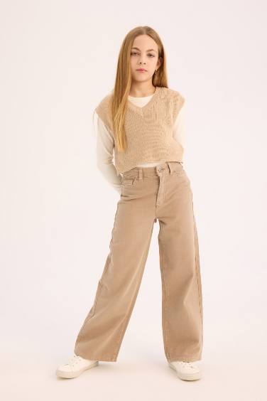 Girl Wide Leg Cotton Cargo Jeans